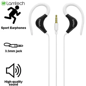 LAMTECH SPORT MOBILE EARPHONES WITH MIC WHITE